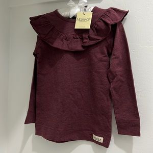 Girls ruffle Long Sleeve Maroon Shirt